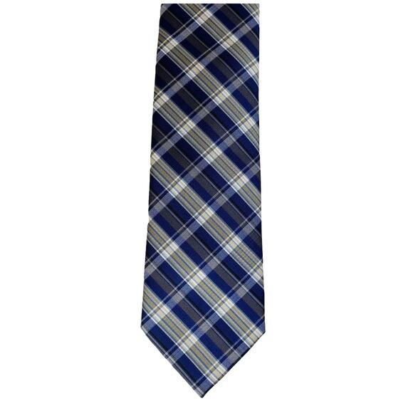 Platinum Design Blue Plaid Men's Neck Tie Business Formal Career Office Washable - Picture 1 of 5